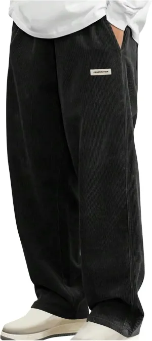 Sweatpants for Men Open Bottom Straight Leg Pants Fashion Comfy Corduroy Wide Leg Slacks Drawstring Waisted Trousers