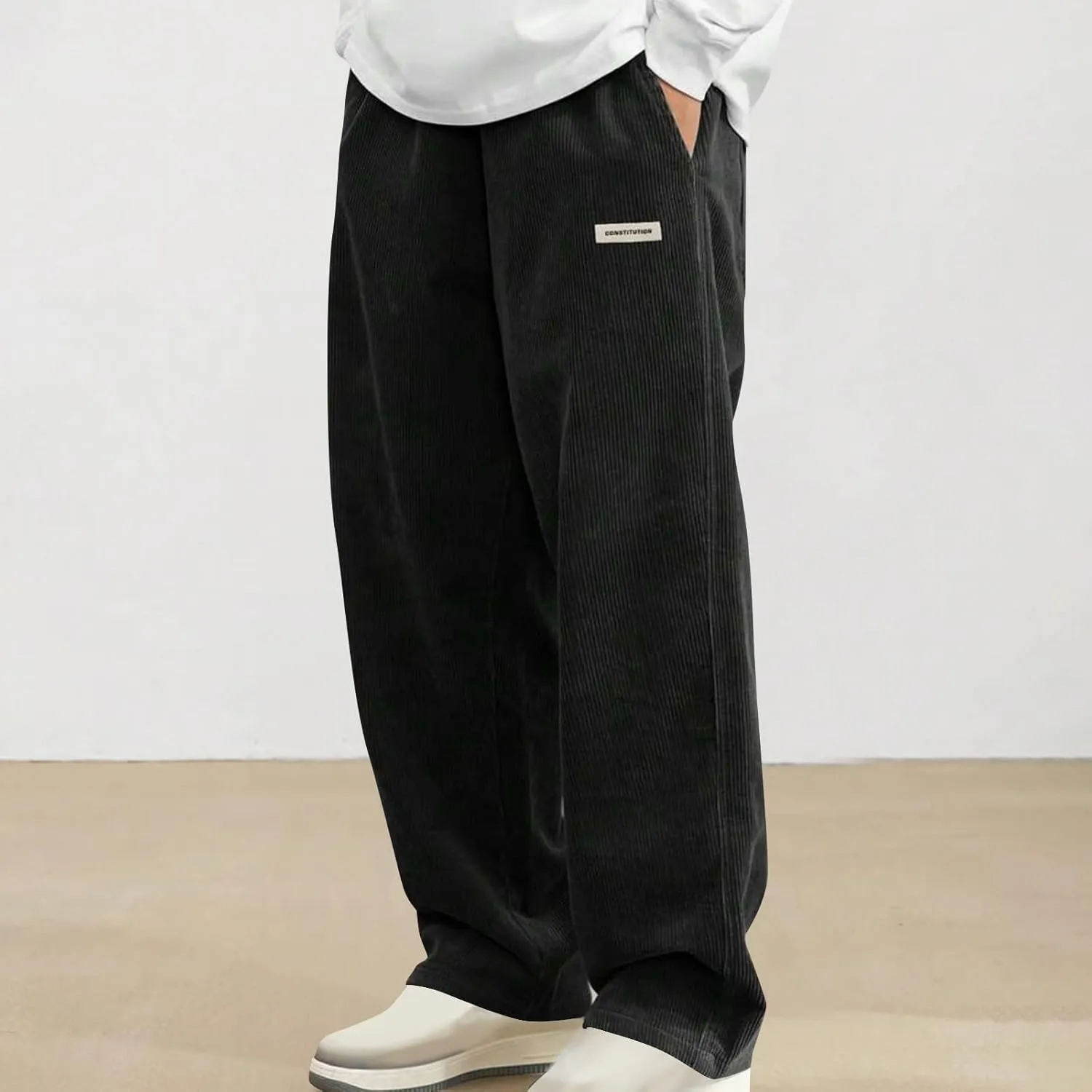 Sweatpants for Men Open Bottom Straight Leg Pants Fashion Comfy Corduroy Wide Leg Slacks Drawstring Waisted Trousers