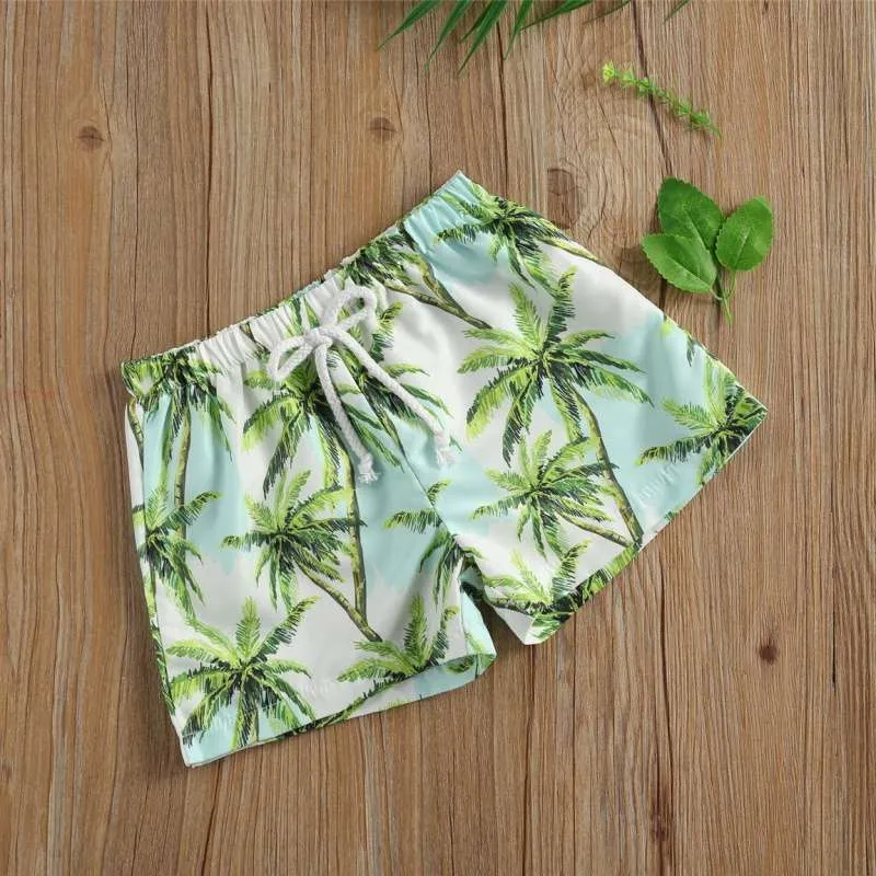 Toddlers Boy Swim Trunks Palm Tree Print Beach Shorts