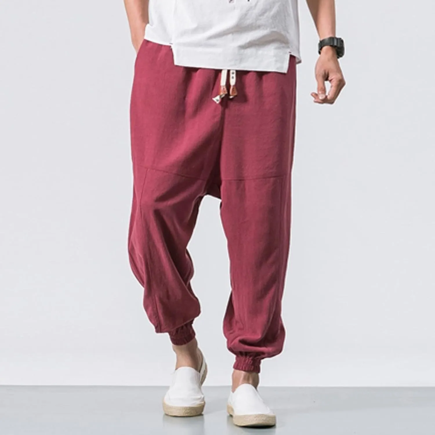Trousers Men with Pockets Drawstring Elastic Pants Mid Waist Waist Solid Casual Men's Casual Chinos Pants Men