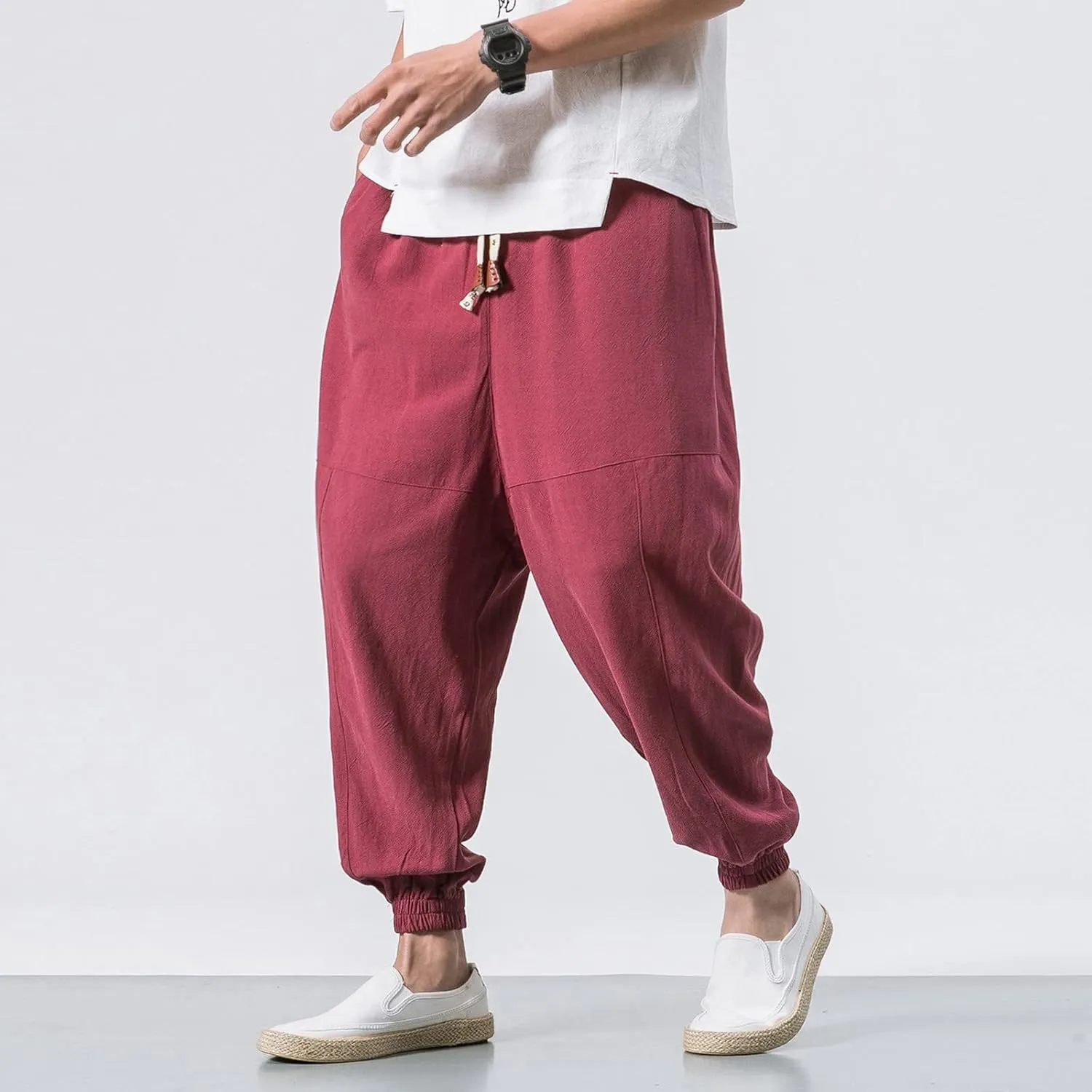 Trousers Men with Pockets Drawstring Elastic Pants Mid Waist Waist Solid Casual Men's Casual Chinos Pants Men
