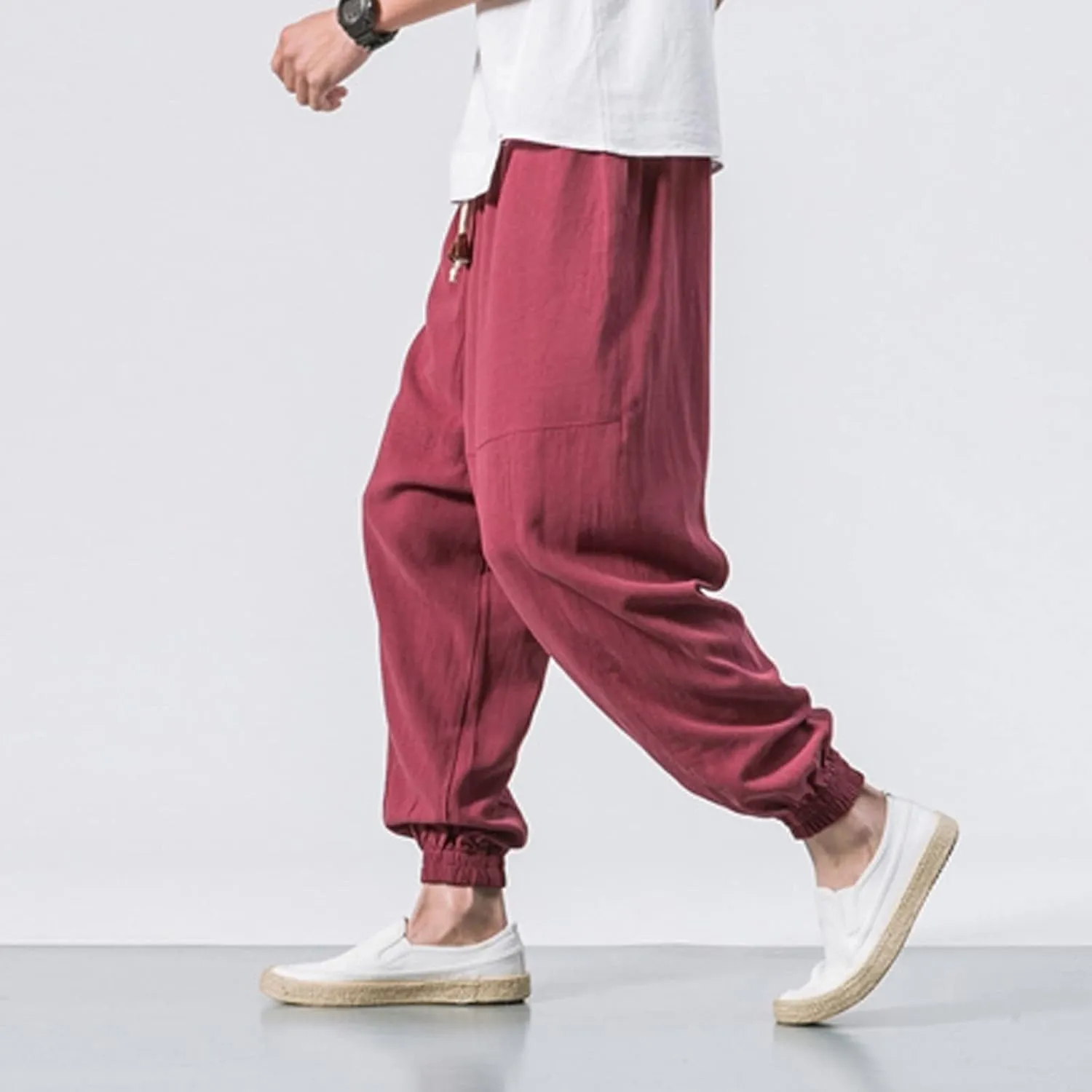 Trousers Men with Pockets Drawstring Elastic Pants Mid Waist Waist Solid Casual Men's Casual Chinos Pants Men