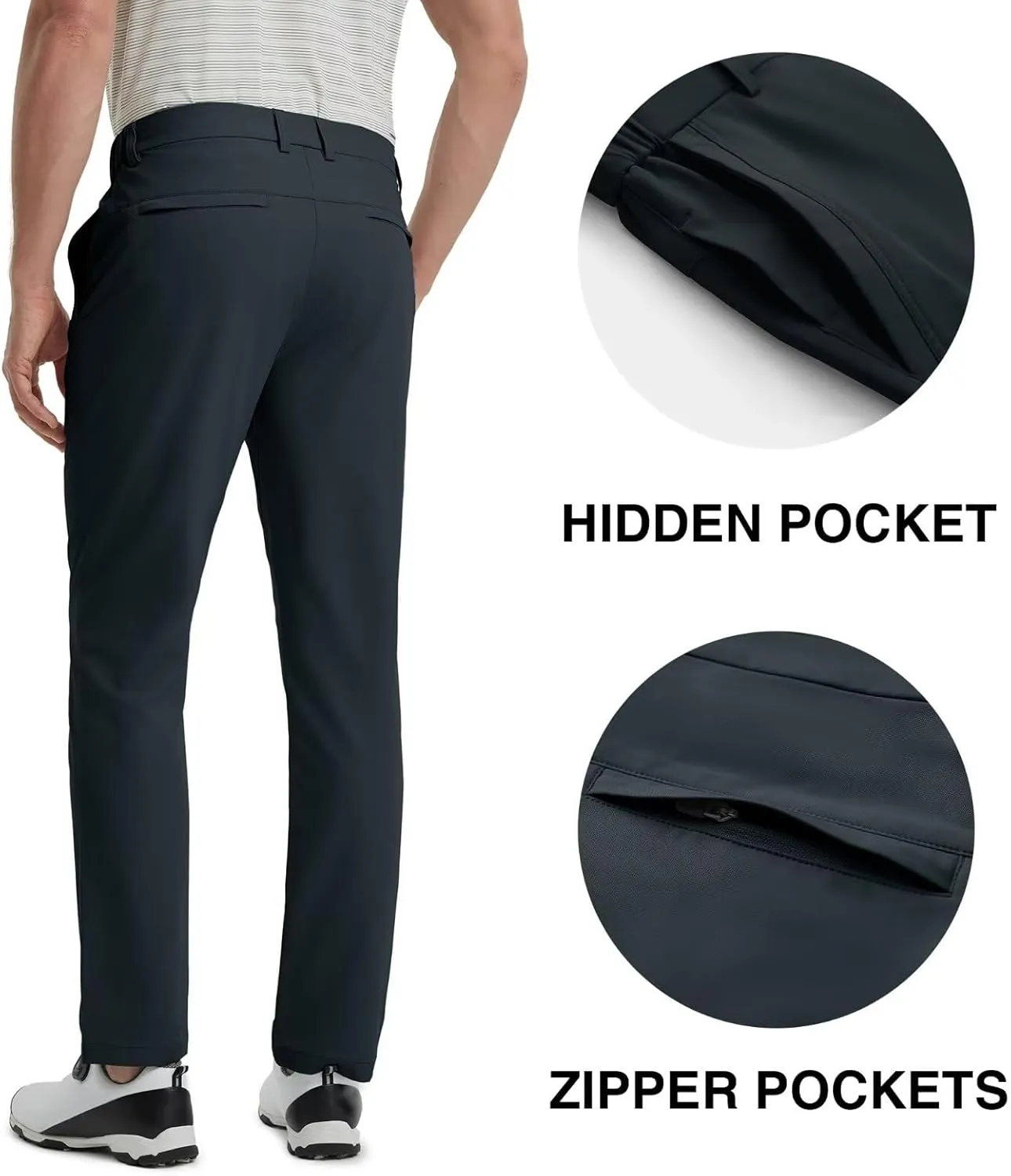 VEBOON Mens Golf Pants Stretch 30"/32"/34" Water-Resistant Lightweight Stretch Casual Flat Front Dress Pants with 5 Pockets