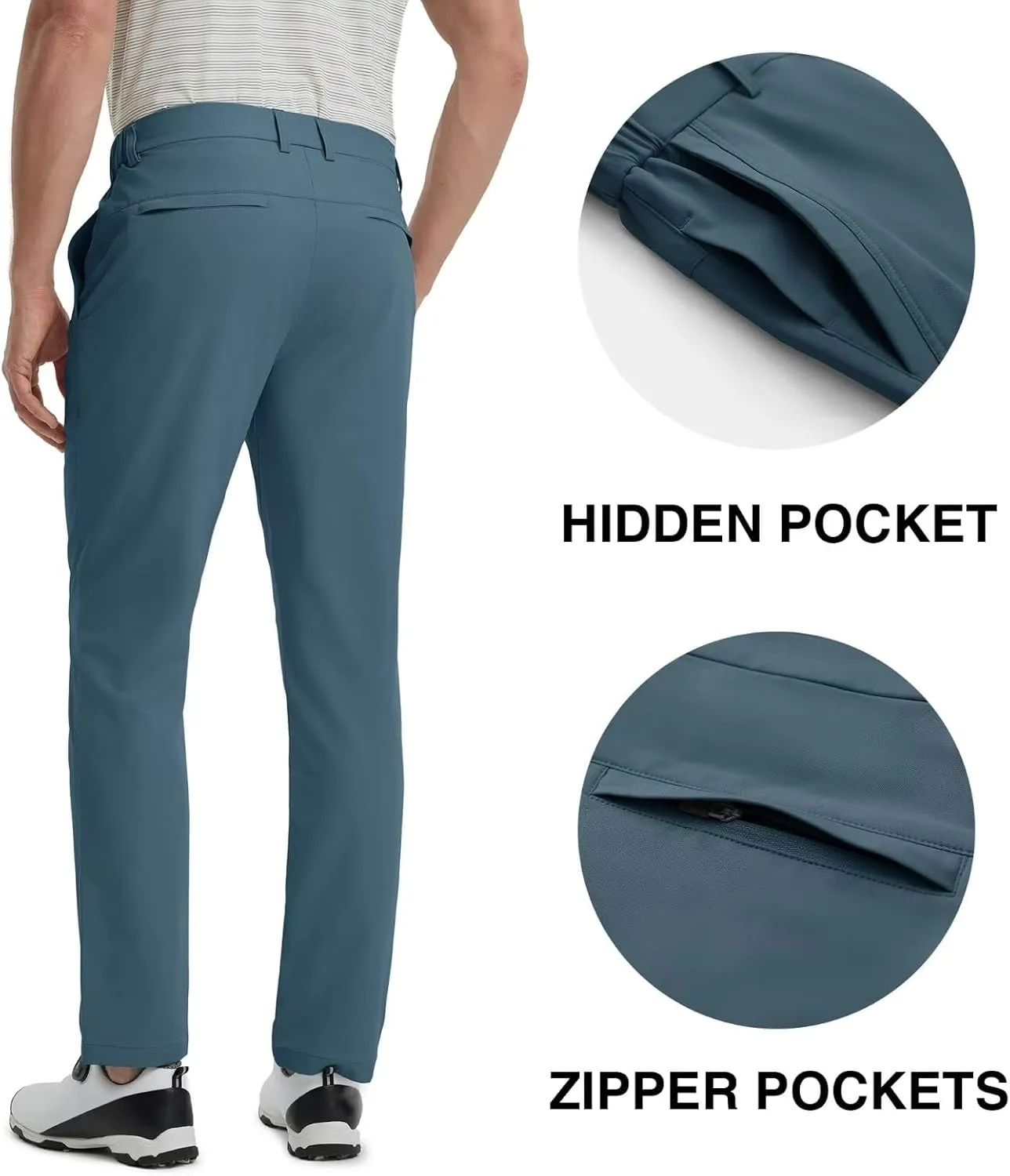 VEBOON Mens Golf Pants Stretch 30"/32"/34" Water-Resistant Lightweight Stretch Casual Flat Front Dress Pants with 5 Pockets
