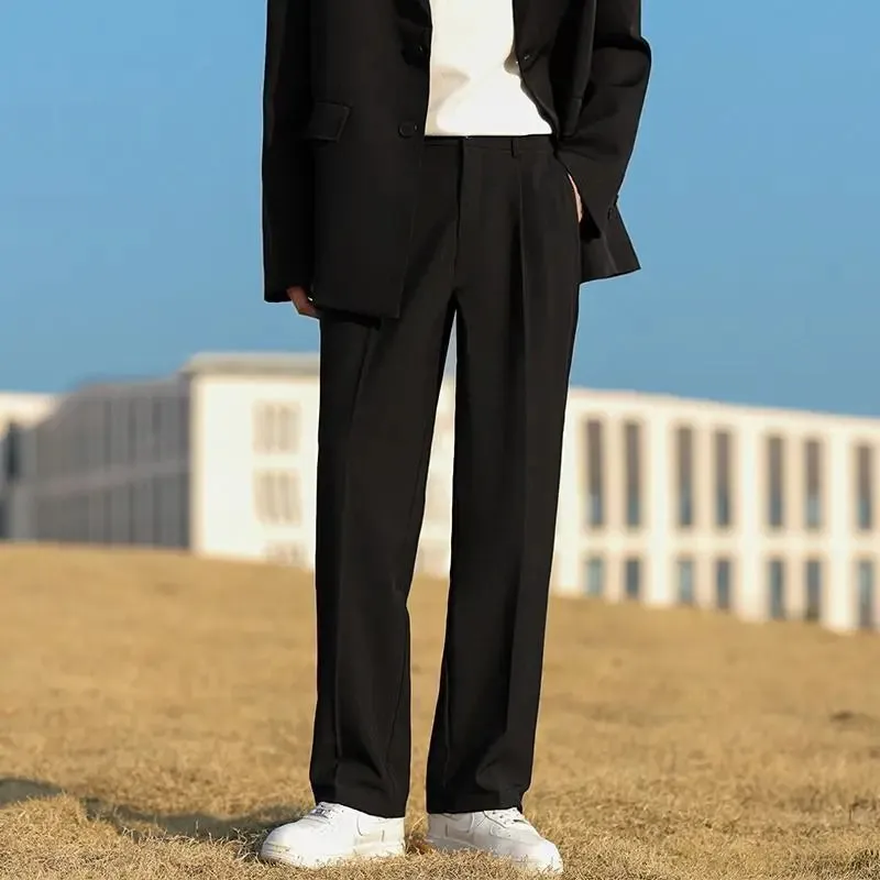 Wiaofellas  -  Khaki Trousers for Men Draped Wide Leg Baggy Man Suits Pants Clothes Offer Thin Casual Korean Style Formal New in Slacks