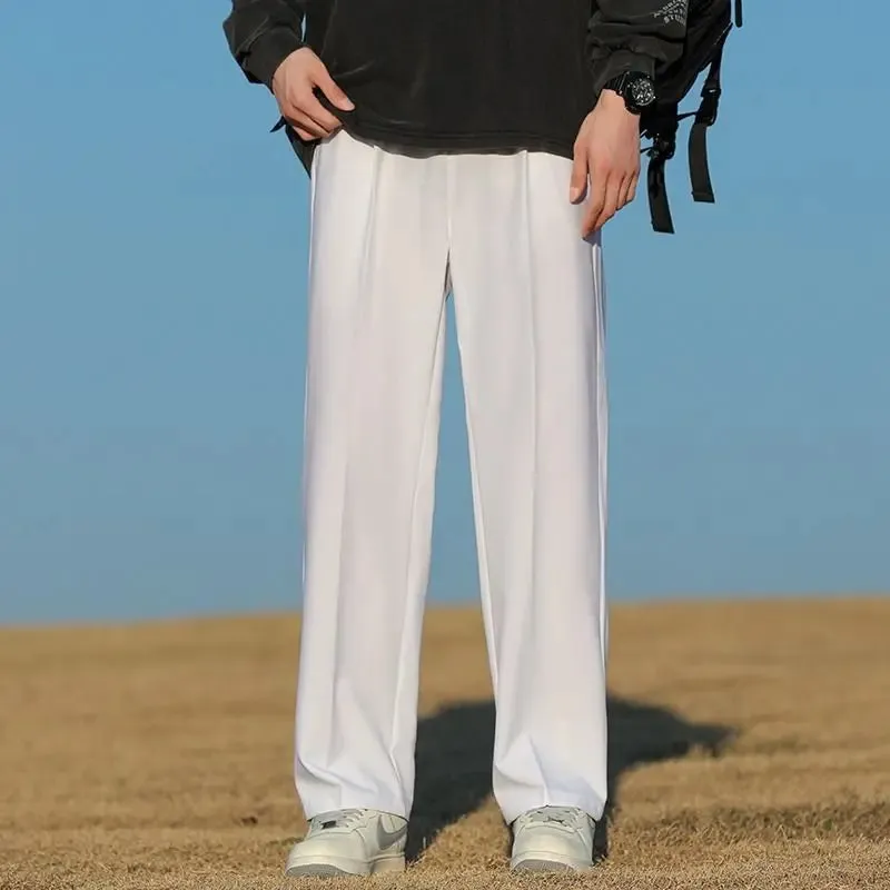 Wiaofellas  -  Khaki Trousers for Men Draped Wide Leg Baggy Man Suits Pants Clothes Offer Thin Casual Korean Style Formal New in Slacks