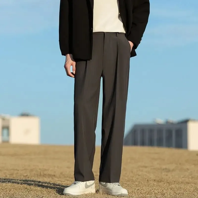 Wiaofellas  -  Khaki Trousers for Men Draped Wide Leg Baggy Man Suits Pants Clothes Offer Thin Casual Korean Style Formal New in Slacks