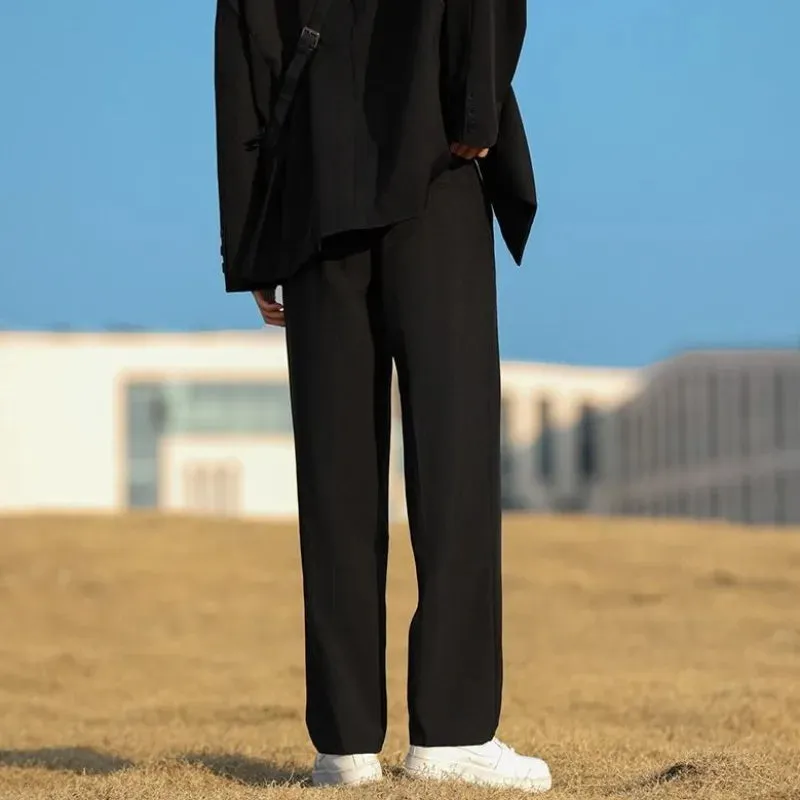 Wiaofellas  -  Khaki Trousers for Men Draped Wide Leg Baggy Man Suits Pants Clothes Offer Thin Casual Korean Style Formal New in Slacks