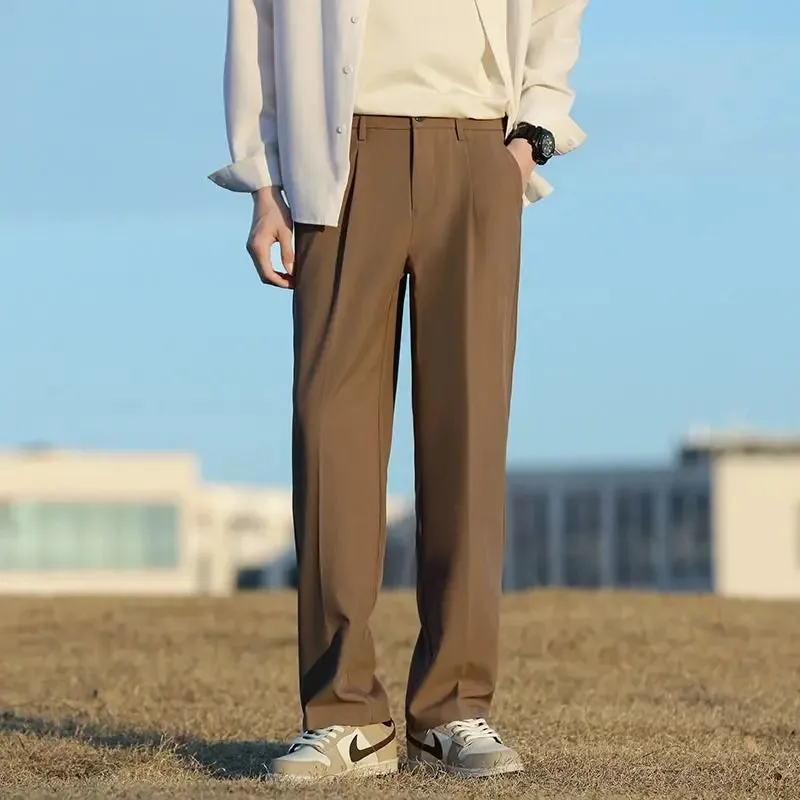 Wiaofellas  -  Khaki Trousers for Men Draped Wide Leg Baggy Man Suits Pants Clothes Offer Thin Casual Korean Style Formal New in Slacks