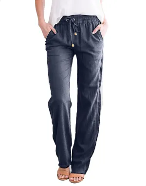 Women Trouser Pants Straight Leg Plus Size Wide Leg Stretch Pants Loose Lounge Pants Cotton Linen Trendy Sweatpant