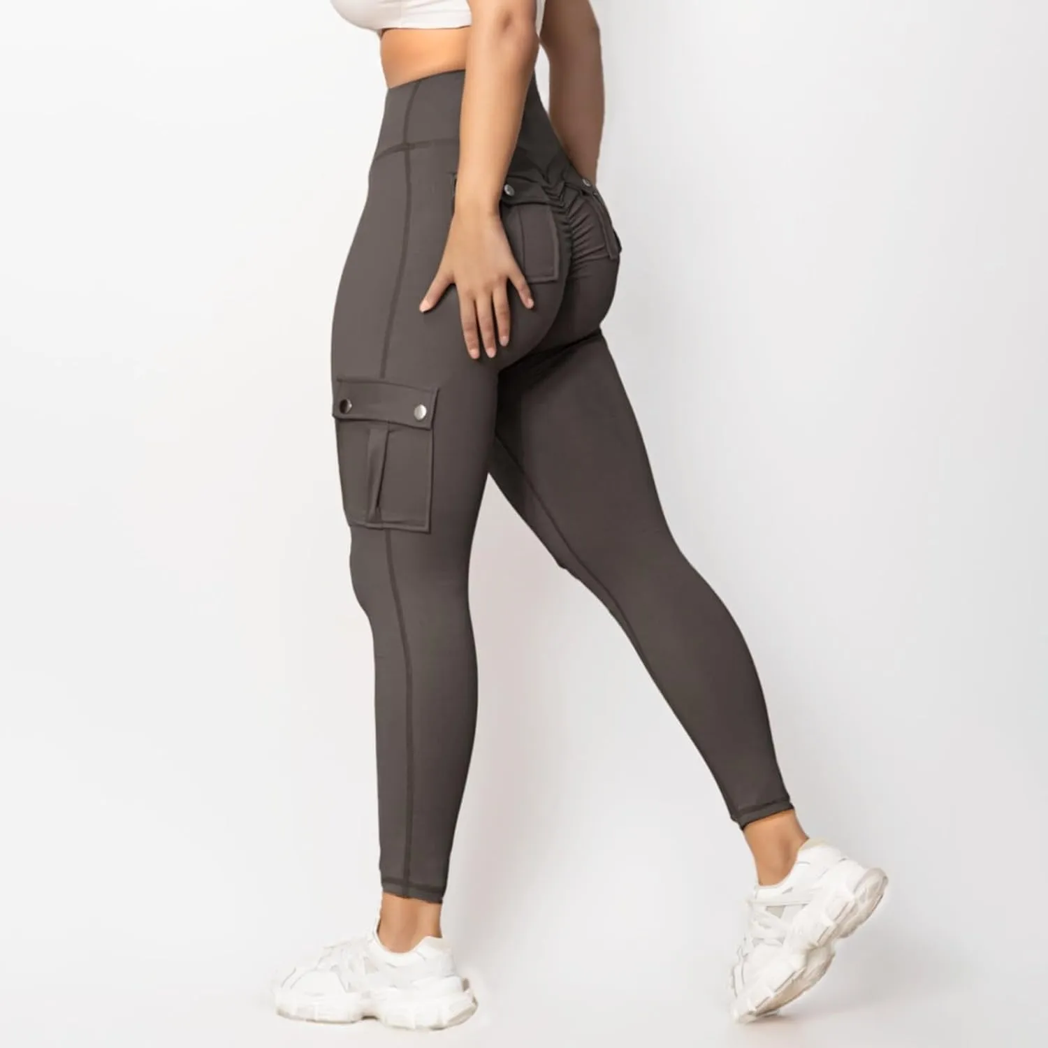 Women's Cargo Yoga Leggings High Waist Workout Butt Lifting Leggings Tummy Control Running Sports Pants with Pockets