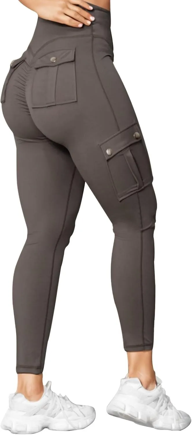 Women's Cargo Yoga Leggings High Waist Workout Butt Lifting Leggings Tummy Control Running Sports Pants with Pockets