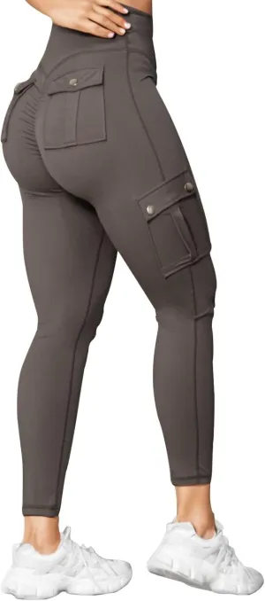 Women's Cargo Yoga Leggings High Waist Workout Butt Lifting Leggings Tummy Control Running Sports Pants with Pockets