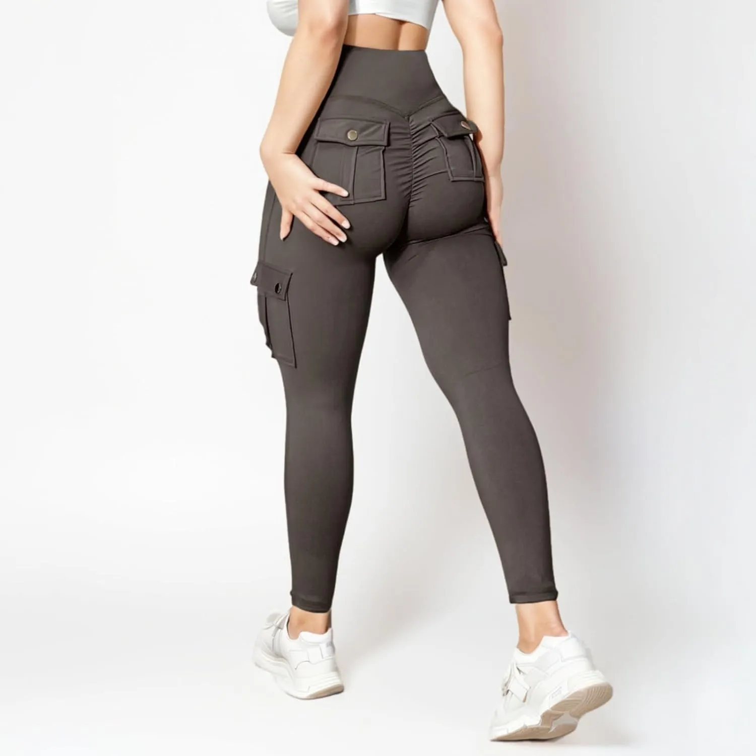Women's Cargo Yoga Leggings High Waist Workout Butt Lifting Leggings Tummy Control Running Sports Pants with Pockets