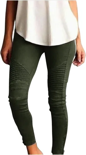 Womens Skinny Moto Jegging Jeans Denim Slim Fit Mid Rise Stretch Pencil Pants Casual Fashion Comfy Pull-On Ankle Pants