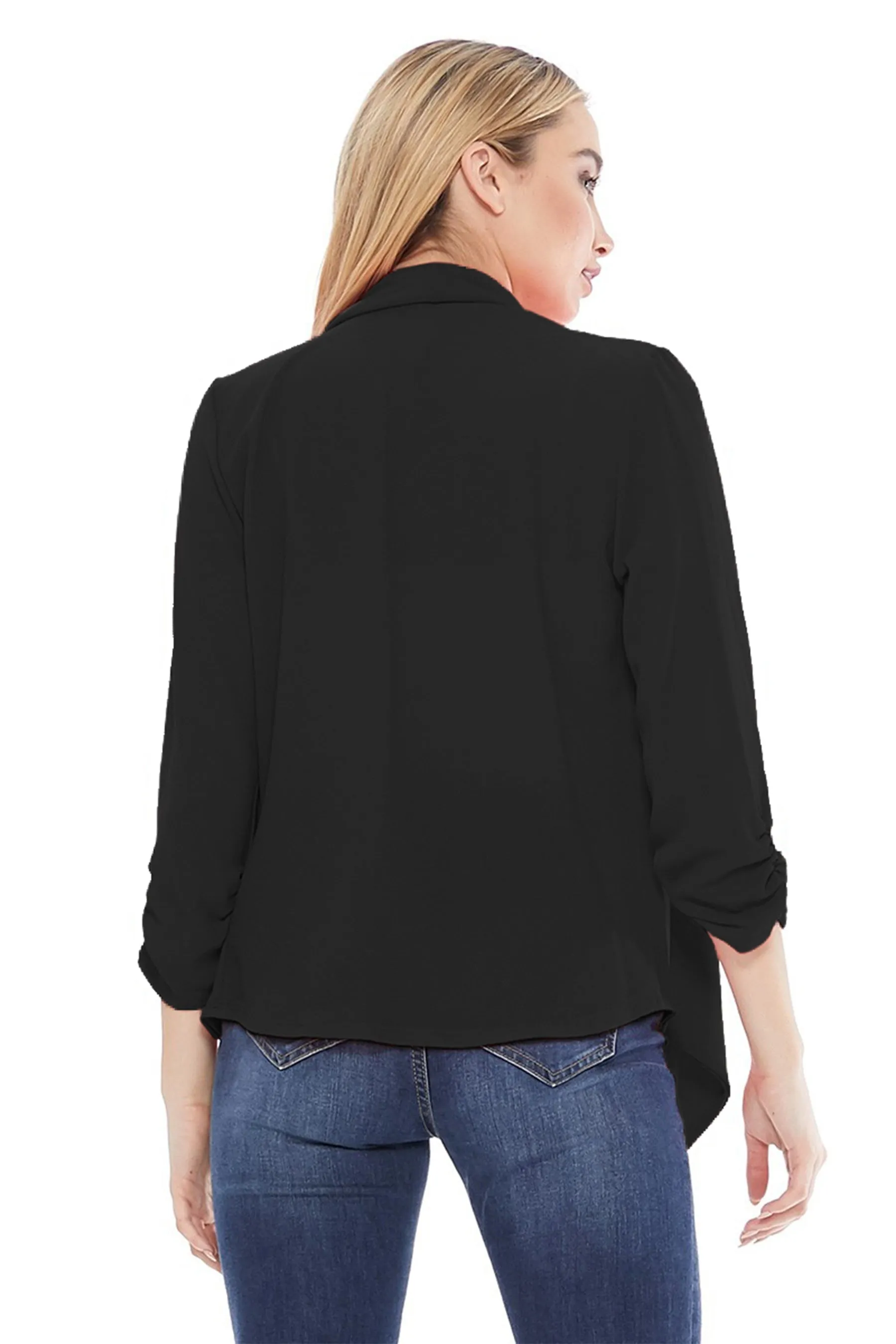 Women's Stylish Open Front Woven Blazer - 3/4 Sleeve Office Cardigan