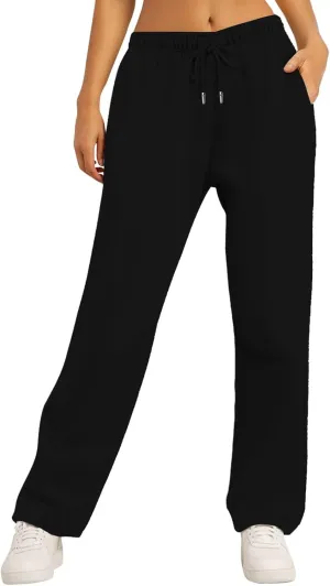 Women's Wide Leg Sweatpants Fleece Lined Baggy Straight Leg Lounge Pants Spring Fall Outfits Athletic Joggers